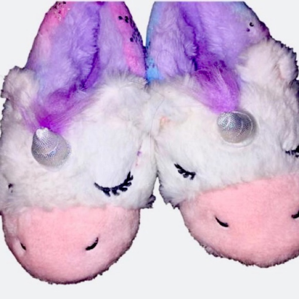 🦄Magical Unicorn White Pink Purple Fluffy Slippers🌸 11.5 Toddler - Picture 3 of 9